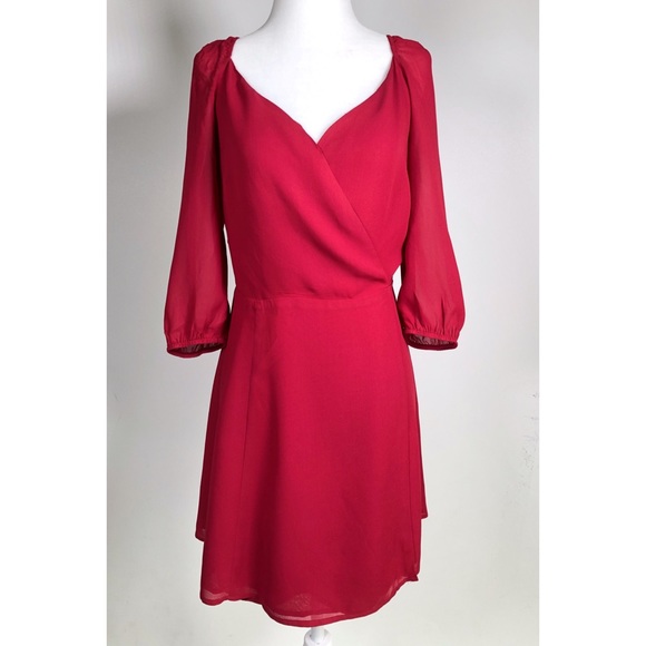 REFORMATION ♦️♦️♦️Eveleigh Lipstick red mini wrap dress ♦️ M - Picture 3 of 15